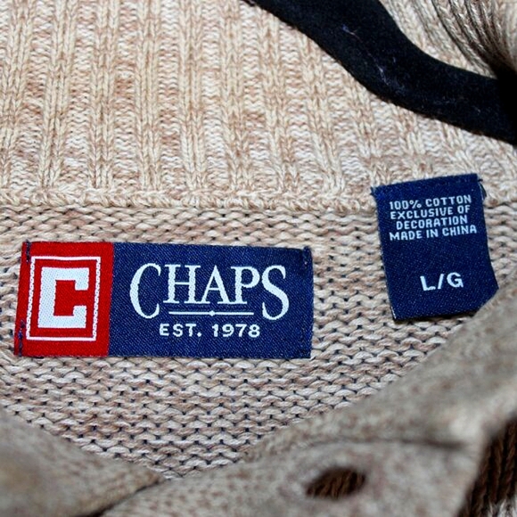 Chaps Mock Neck Sweater - Men's Size L - Tan Knit - Elbow Patches - Picture 7 of 13